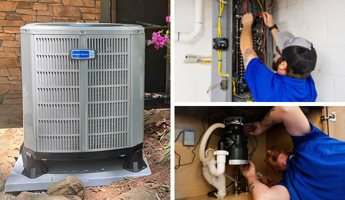 Collage of HVAC, electrical and plumbing services