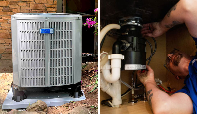 Collage of HVAC unit and plumbing repair