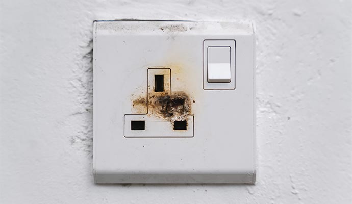 A burnt electrical socket.