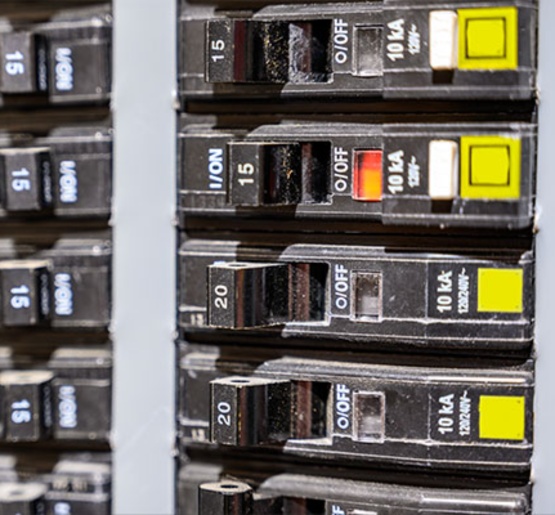 Close-up view of a breaker panel switch