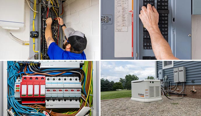 A collage of electrical panel and generator services