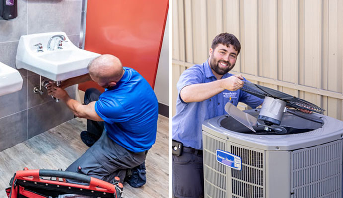 Collage of repairing basin pipe and hvac system