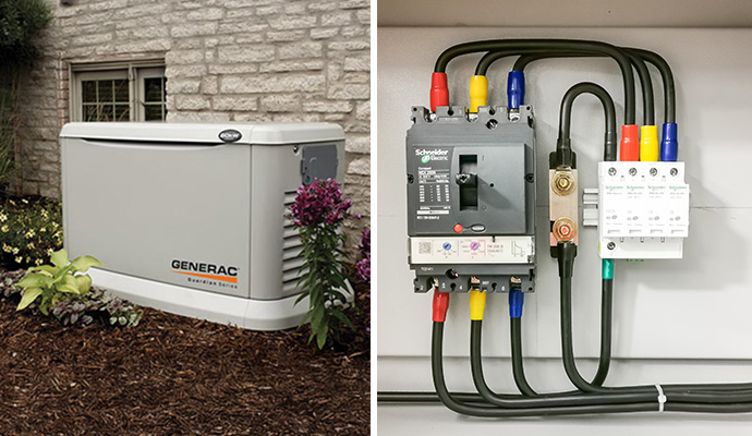 Home backup generator and clean electrical panel wiring.