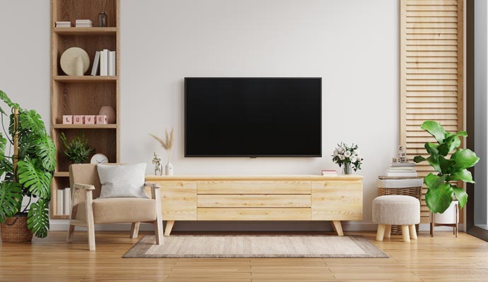 Modern living room interior with tv console