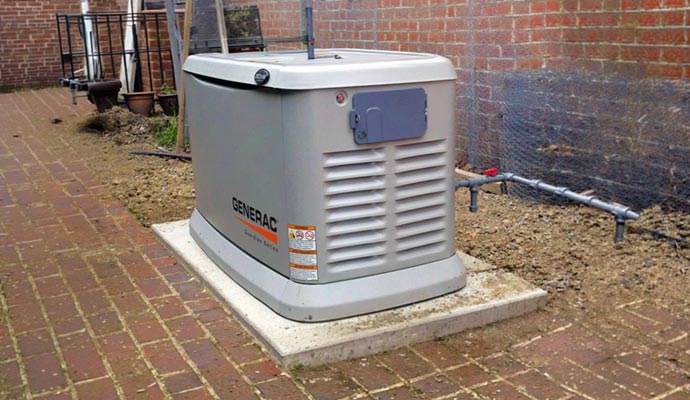 Standby generator on concrete pad