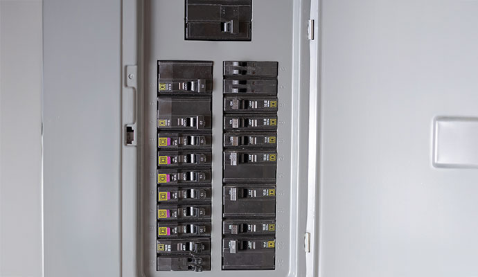 A wall mounted breaker panel.