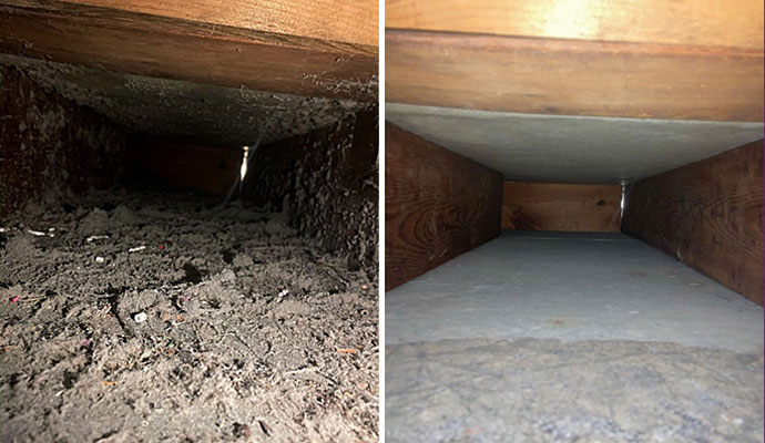 Collage of before and after of duct cleaning