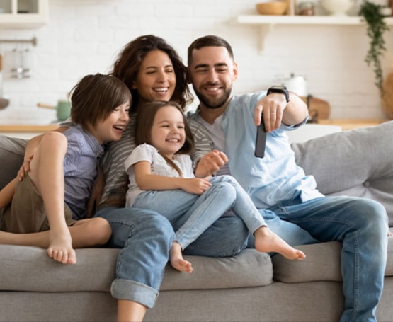 Happy family in living room