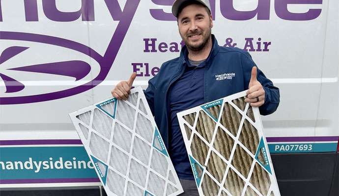 Heating system filter cleaning