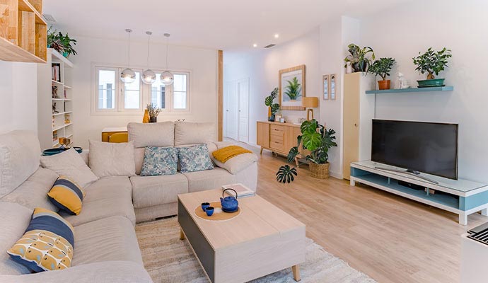Modern living room interior with sofa and TV