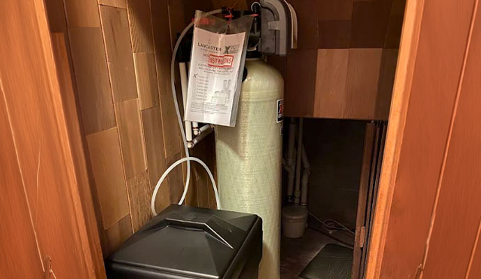 Installed water softener and filtration system in a utility closet