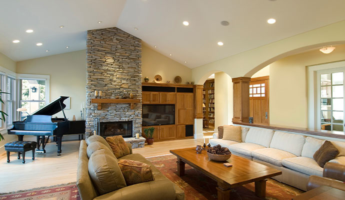 Modern living room with recessed ceiling lights