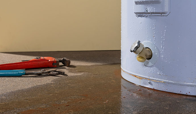 Water around the base of heater