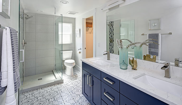 Remodeled bathroom interior with modern fixtures