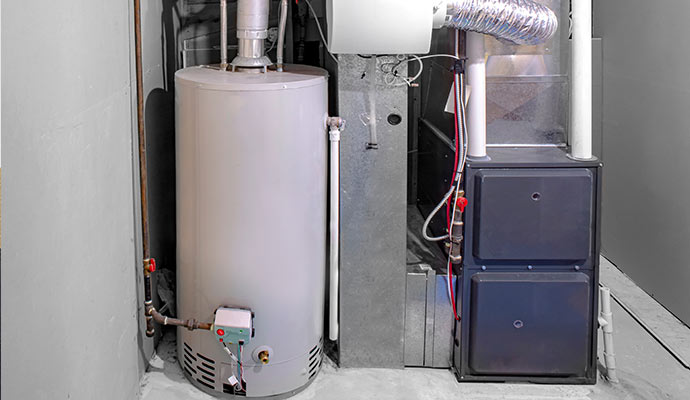 Residential boiler and water heater heating system in utility room