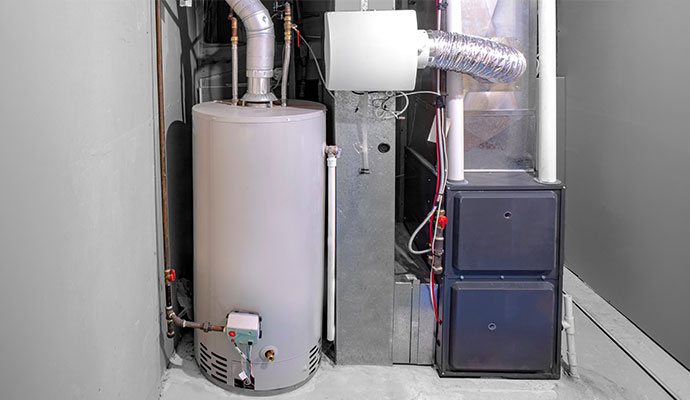 Water heater and HVAC furnace system installed
